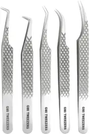 Set of 5 Eyelash Tweezers - Stainless Steel Eyelash Extension Tweezers -