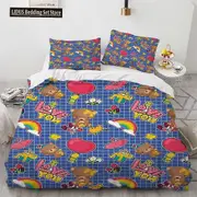 v1024 Bed Sheets Cartoon Animals Duvet Cover Set Frog Fox Dog Cute Pattern King Queen Size Bedding Set Polyester Comforter Cover With Pillowcase 3-Pie