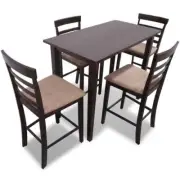 NNEVL Brown Wooden Bar Table and 4 Bar Chairs Set
