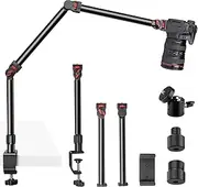 FOUTOUKEEP Overhead Camera Mount with 1/4“ 3/8" 5/8" Screws, Adjustable 3-Section Desk Camera Mounts with 180° Range & 360° Base