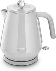 [De'Longhi] Eclettica Kettle KBY2001.W, Classic Style Electric Kettle with Anti-Scale Filter, 360° Swivel Base, Cord Storage, Stainless Steel, 1.7 Liters, 2000W, Glossy White