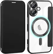 Flip Case for iPhone 16 Plus Case Matte Phone Case Cover,Card Slot Build-in Len Protector(Black, iPhone 16 Plus)