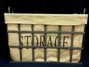 Metal Storage Basket liner handles large bin organize toys laundry brown burlap