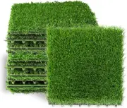 12"x12" Artificial Grass Tiles 6 Packs Self-draining Fake Grass Turf Tiles Set
