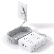 Ultra Thin 10Ft Power Strip Surge Protector with 8 Outlets & Dual USB-C Ports