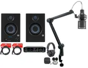 2) Presonus Eris 3.5BT 3.5" Studio Monitors+Interface+Mic+Headphones+Boom Arm