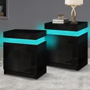 Alfordson 2x Bedside Table RGB LED Nightstand 2 Drawers 4 Side High Gloss Black