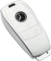 Tukellen for Mercedes Benz Key fob Cover,Special Soft TPU Key Case Protector Compatible with Mercedes Benz 2017-2021 E-Class 2018-2021 S-Class 2019-2021 A-Class C-Class G-Class-White