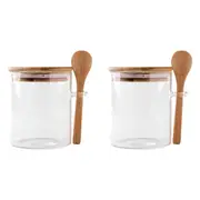 Container with Bamboo Seal Lid Wooden Spoon Food Storage Jar Clear Glass Container Kitchen Storage