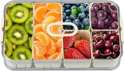 Food Platters With Lids Food tray Divided Serving Tray with Sealing Lid & Timer Recording, 6 Compartment Snack Storage Container with Draining Baskets, Rectangle Food Platters Tray for Candy Fruits Nu