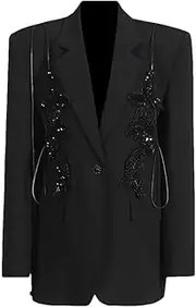 [Zadaos] Women Blazer Single Buttons Bow Stitched Ladies Blazer Coat Fashion Long Suit Jacket