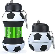 Clipoki Collapsible Water Bottle 19Oz/550ml BPA Free Sports Water Bottle for Kids Gift Folding Water Bottle for Hiking, GYM, School & Sports | Collapsible Cups for Traveling Gift Idea (Soccer)