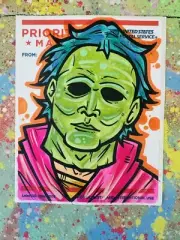 Hand Drawn Halloween Michael Myers Sticker Neon Slasher USPS 228 Label