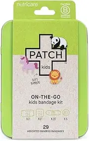 Patch Kids On-The-Go Natural Bamboo Adhesive Bandage Kit for Sensitive Skin, Eco-Friendly Hypoallergenic Bandages, Sensitive Skin Bandages for Boys and Girls with cute prints, 29 ct