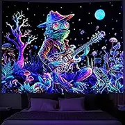 Galoker Blacklight Frog Tapestry Fantasy Neon Mushroom Tapestries UV Reactive Plant Floral Wall Tapestry Galaxy Space Tapestries Wall Hanging for Home Decor(H70.8×W92.5 inches)