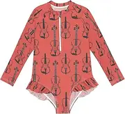 [Joitme] Red Violin Girls' Rash Guard Swimsuit Size 3, Violin Red, 4 Years
