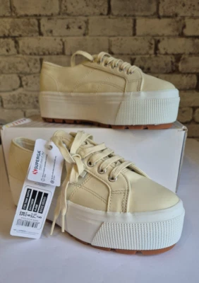 SUPERGA women's 2631 Stripe Platform BEIGE Fabric sneaker EU 38 New in Box