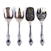 TROIKA Stainless Steel Salad Serving Set of 4 [2 Salad Forks + 2 Salad Spoons]