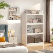 White Storage Multi Tier Cupboard Cabinet With Clear Doors Organizer