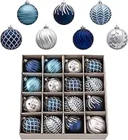 Valery Madelyn Christmas Ornaments Set, 16ct Navy Blue and Silver Shatterproof Fall Christmas Tree Decorations Ball Ornaments Bulk, 3.15 Inches Elegant Hanging Ornaments for Xmas Trees Decor