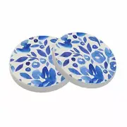 Blue Flower Coasters for Drinks Leaves Floral Pattern Watercolor Cups Place