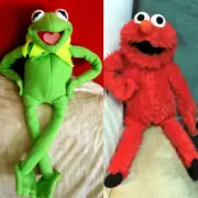 KERMIT + ELMO 2 HAND CRAFTED PUPPETS TOY MUPPETS SESAME STREET MUPPET MARIONETE