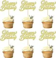 Ercadio 30 Pcs Happy Birthday Cupcake Toppers Gold Glitter Birthday Cupcake Food Picks for Celebrating Happy Birthday Party Cake Decor Supplies