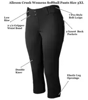 NEW Alleson Crush Womens Fastpitch Softball Pants Black Plus Size 3X
