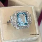 2.94CT Emerald Cut Real Aquamarine 14K White Gold Finish Engagement Jewelry Ring