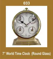New 7'' World Time Clock Nautical Quartz Round Glass Brass Body AEs