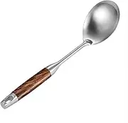 REDANT 13.3" Large 304 Stainless Steel Serving Spoons with Long Wooden Handle - Heat-Resistant Cooking Spoons for Buffet, Mixing, Baking - Elegant Design for Restaurants & Homes (Silver)