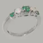 Solid 14k White Gold Natural Emerald & Opal Womens band Ring - Sizes 4 to 12