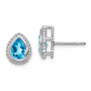14k White Gold Pear Blue Topaz Stud Earrings for Women