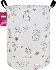INGHUA Laundry Hamper Large Canvas Fabric Lightweight Storage Basket/Toy Organizer/Dirty Clothes Collapsible Waterproof for College Dorms, Boys and Girls Bedroom,Bathroom(Love cat)