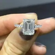 3Ct Emerald-Cut VVS1 Moissanite Solitaire Engagement Ring 14k White Gold Plated