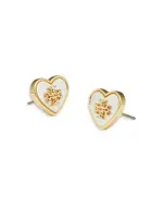 Tory Burch Kira Mother Of Pearl Heart Stud Earrings in Gold Tone