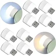 USB Lights by Night, Mini LED Bulb, Plug-in, Warm White, Compact, Ideal for Bedroom, Bathroom, Nursery, Hallway, Kitchen Car USB Atmosphere Light (4 White Light + 4 Warm Light)