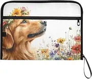 YMXFXP Golden Retriever Cute Flowers Expandable Filing Folder, 13-Pocket Funny Cute Design with Sticky Labels, A4 Letter Size Document Organizer for Office, School, Boys, Girls