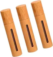 SHERCHPRY 3 Pcs Essential Oil Roller Bottle with Bamboo Cover Transparent Window and Stainless Steel Roller Ball Refillable Containers for Perfumes and Aromatherapy Wood Color