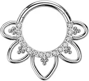 [Pierced Owl] 16GA F136 Implant Grade Titanium CZ Crystal Paved Heart Filigree Hinged Segment Ring