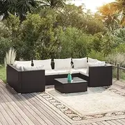 Patio Furniture Sets 7 Piece Garden Lounge Set with Cushions Poly Rattan Black