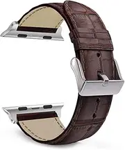 [MaKTech] Leather Strap Crocodile Section Pattern Compatible with Apple Watch 10/9/Ultra 2/SE/8/7[2024] (46mm/45mm/44/49mm,Brown)