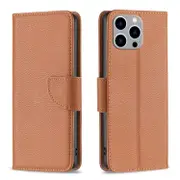 For iPhone 15 Pro Max Case, Lychee PU Leather Wallet Cover, Brown