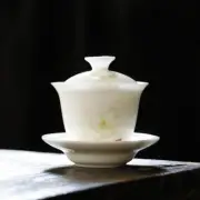 130ml Sheep Fat Jade Sancai Cover Bowl White Porcelain Kungfu Bowl Teacup