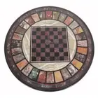 23" black Marble Chess game Table Top inlaid multi stones Pietra Dura Work