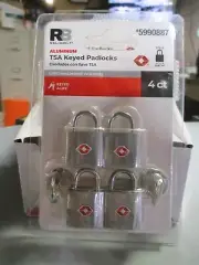 Keyed Padlock, 7/8-in Wide x 7/16-in Shackle, TSA Accepted Keyed Alike (4-Pack)