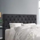 King Size Upholstered Bed Frame Button-Tufted Fabric Padded Bed Head Charcoal