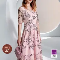 在飛比找momo購物網優惠-【ILEY 伊蕾】花卉刺繡亮鑽領短袖洋裝(粉色；M-2L；1