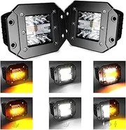 ASLONG 2PCS 5Inch LED Flush Mount Pods 6 Modes Amber/White Flasing Strobe Fog Lights Offroad Backup Light Reverse Light Grill Mount Light with Switch Wiring Harness for Truck UTV