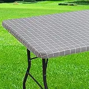 Spotjoy Rectangle Table Cloth, Elastic Fitted Flannel Backed Plastic Table Covers for 4 Foot Tables, Waterproof Vinyl Tablecloths for Picnic, Camping, Indoor and Outdoor (Light Grey, 24" x 48")